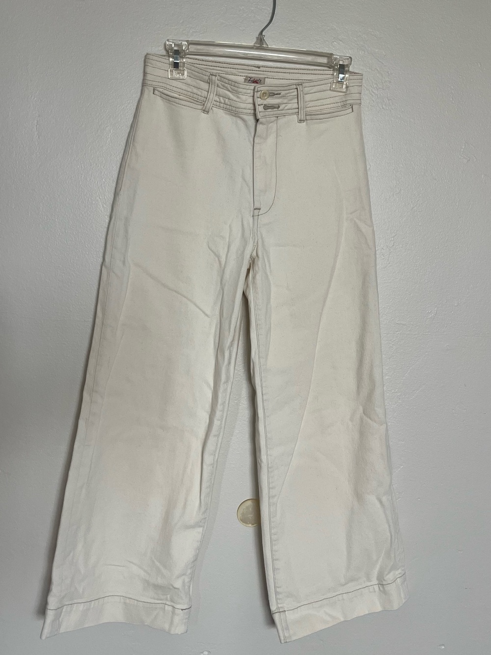 Faherty Ecru Wide Leg High Rise Cropped Jeans Contrast Stitch Sailor Size 26